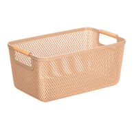 Cesto bege com pega em bambu 36x22cm