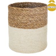 Cesto seagrass natural e branco 27cm