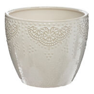 Vaso em cer&acirc;mica decorado com relevo