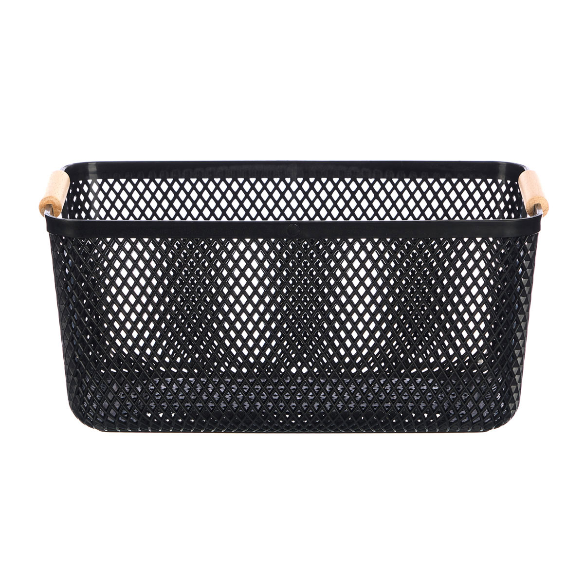 Cesto preto com pega em bambu 32x20,5cm