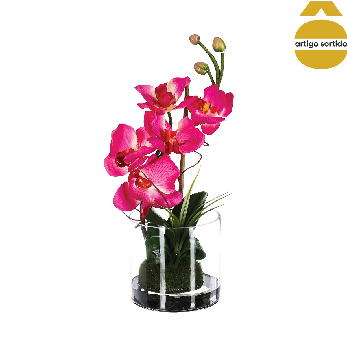 Orqu&iacute;dea com vaso em vidro 32cm