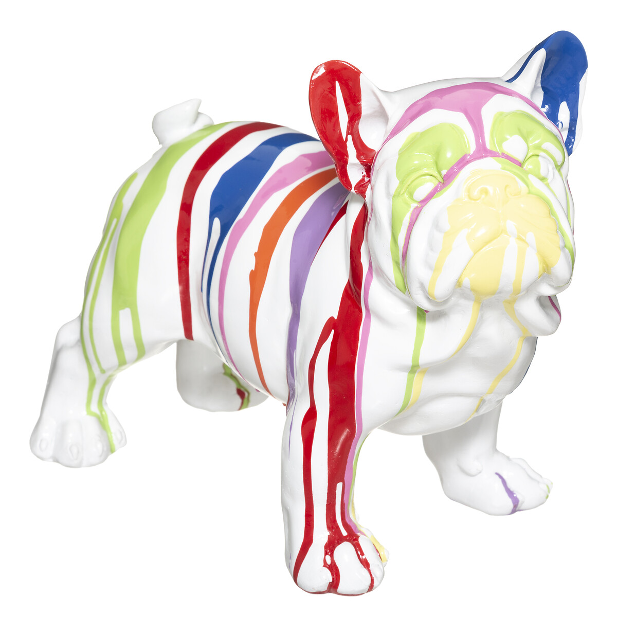 Figura cão branco com riscas coloridas