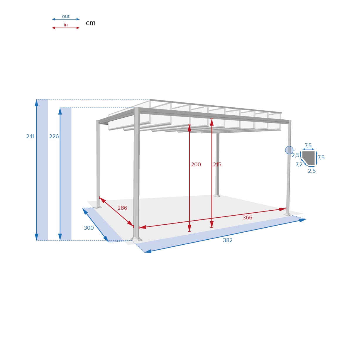 Pérgola BELIZE LATTES cinza graphite 3x3,8m