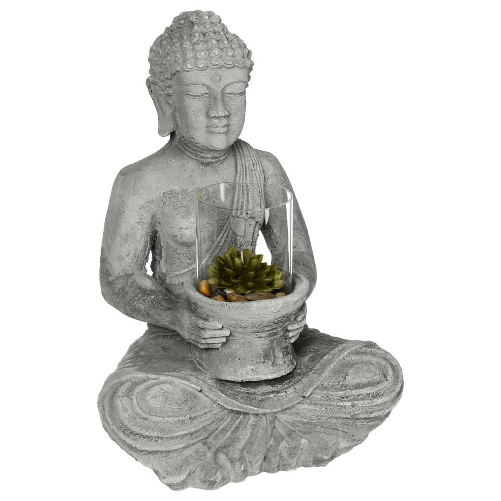 Estatueta decorativa buda cinza em cimento