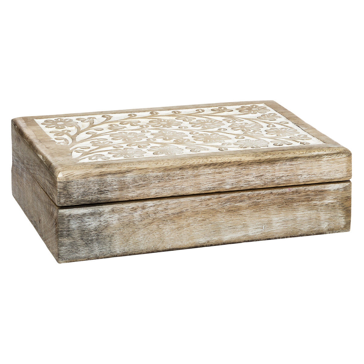 Caixa decorativa ritual bege em madeira mango 6x21cm