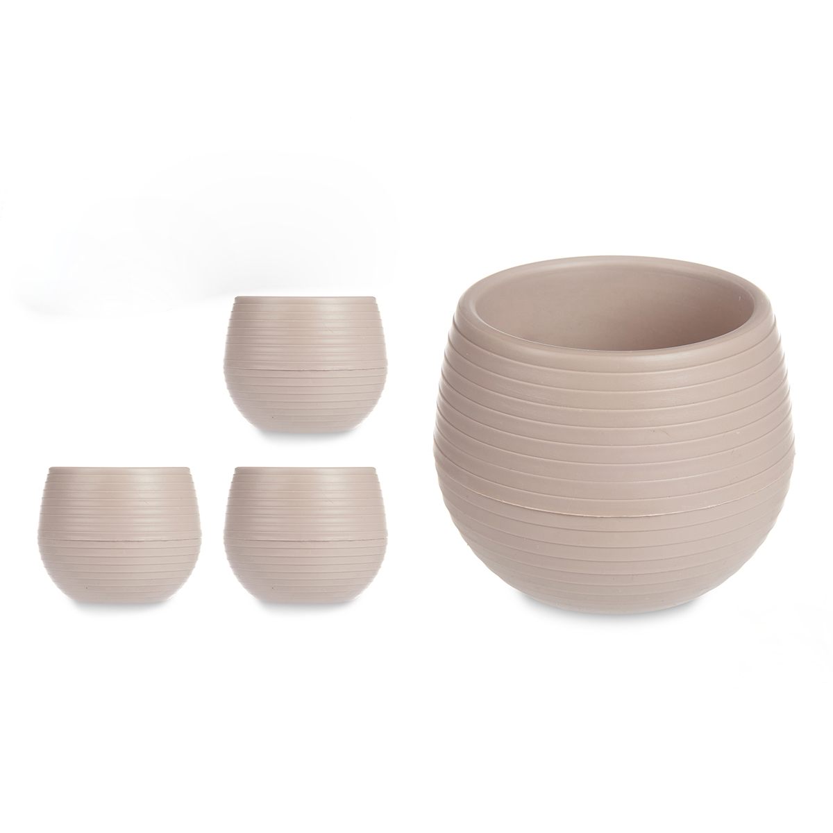 Conjunto de 3 vasos taupe com reserva de &aacute;gua 15cm