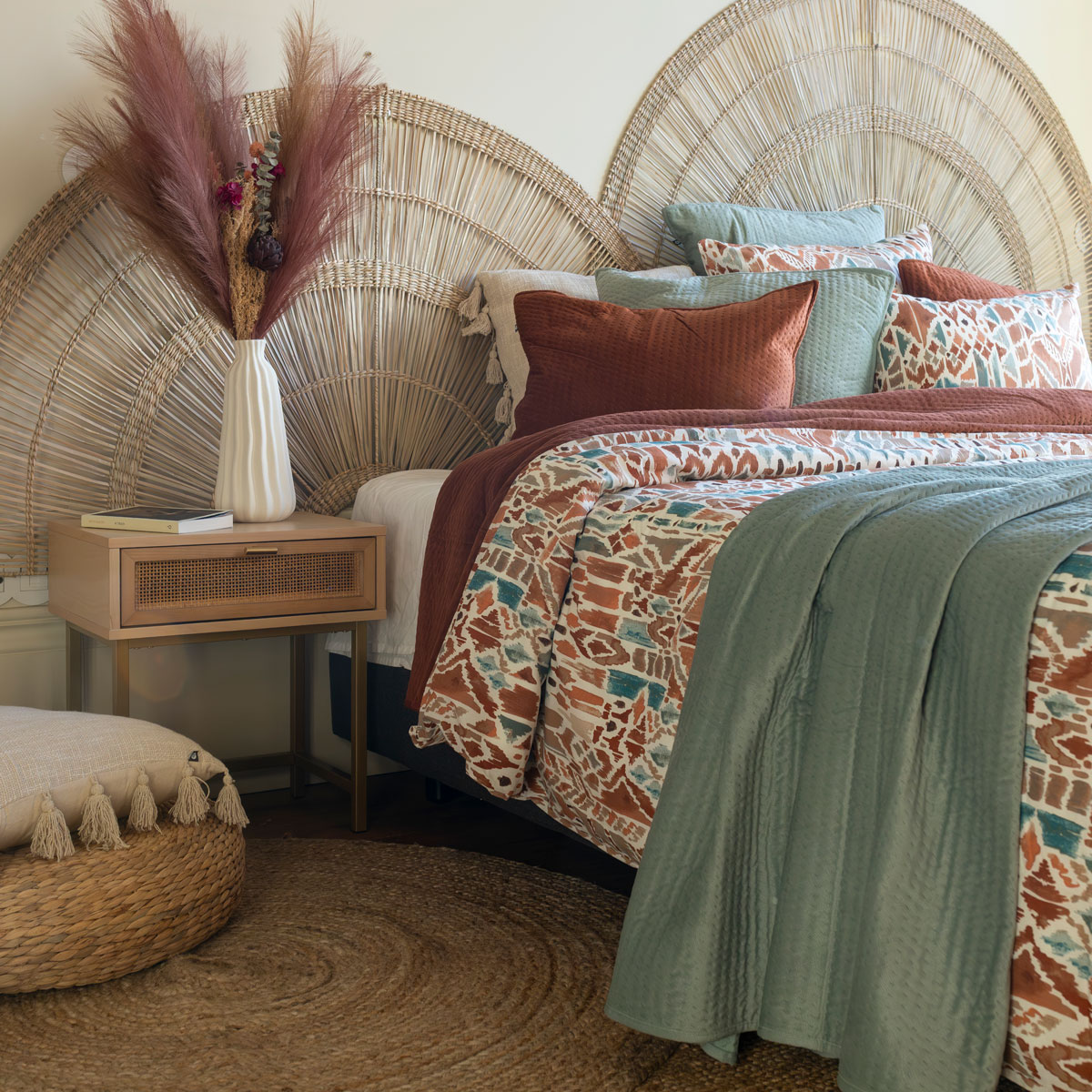 Jogo de cama estampado IKAT de algod&atilde;o 240x220cm