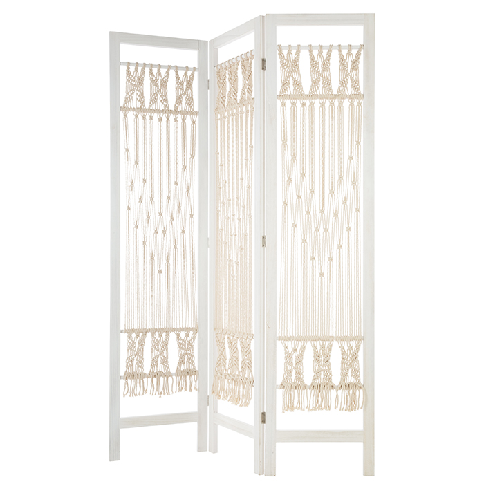 Biombo ete INDIEN branco em macramé
