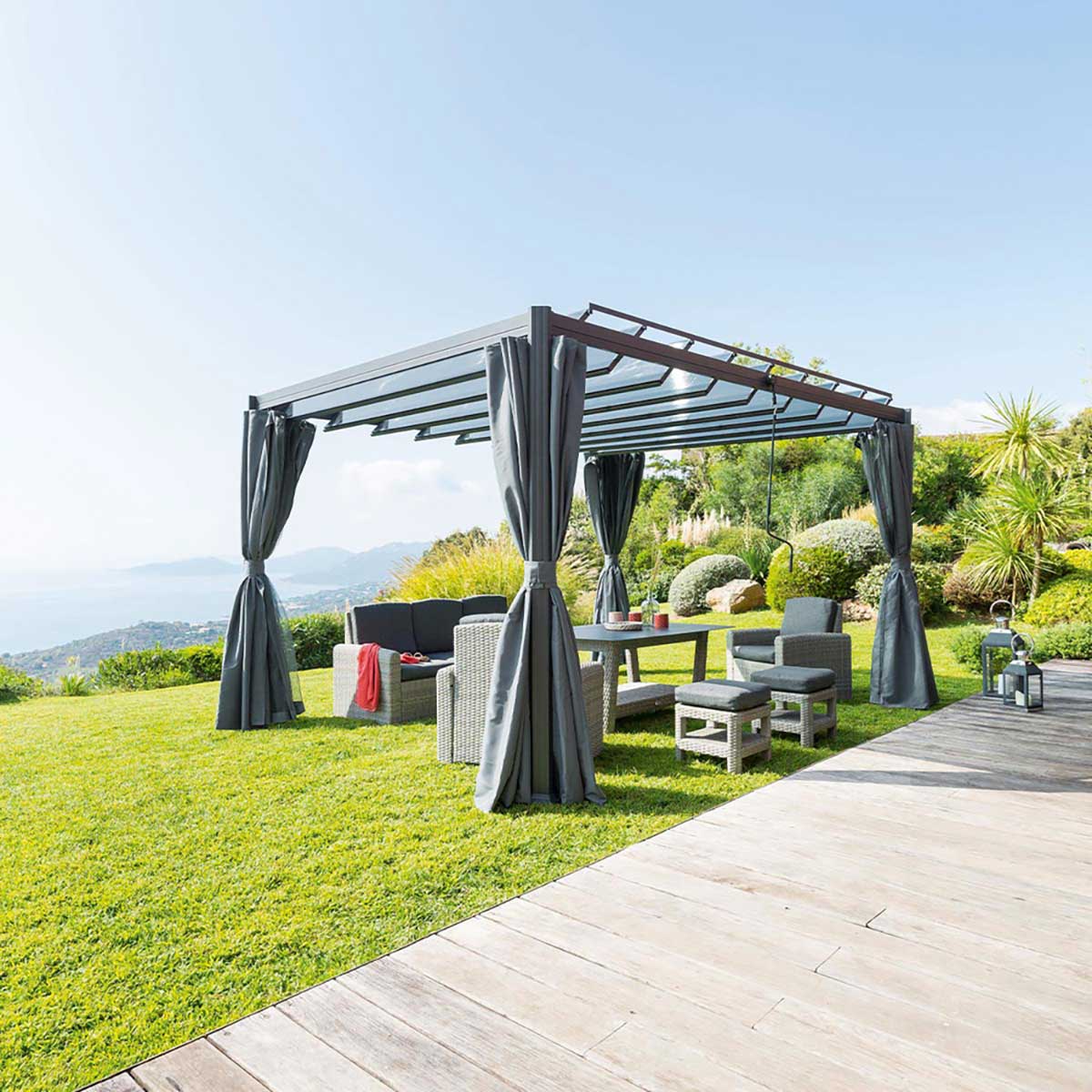 Pérgola BELIZE LATTES cinza graphite 3x3,8m