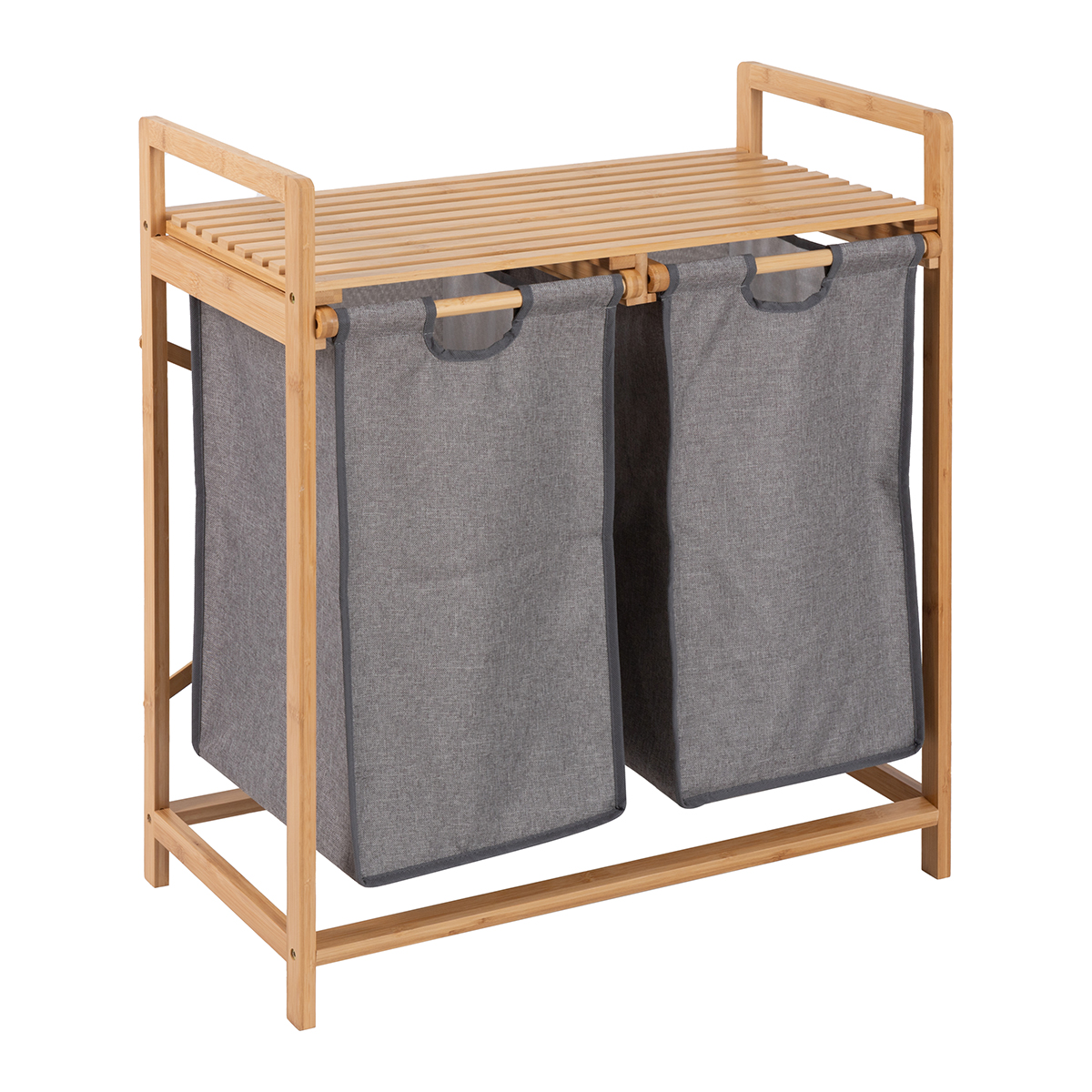 Móvel de apoio wc em bambu com 2 cestos para roupa