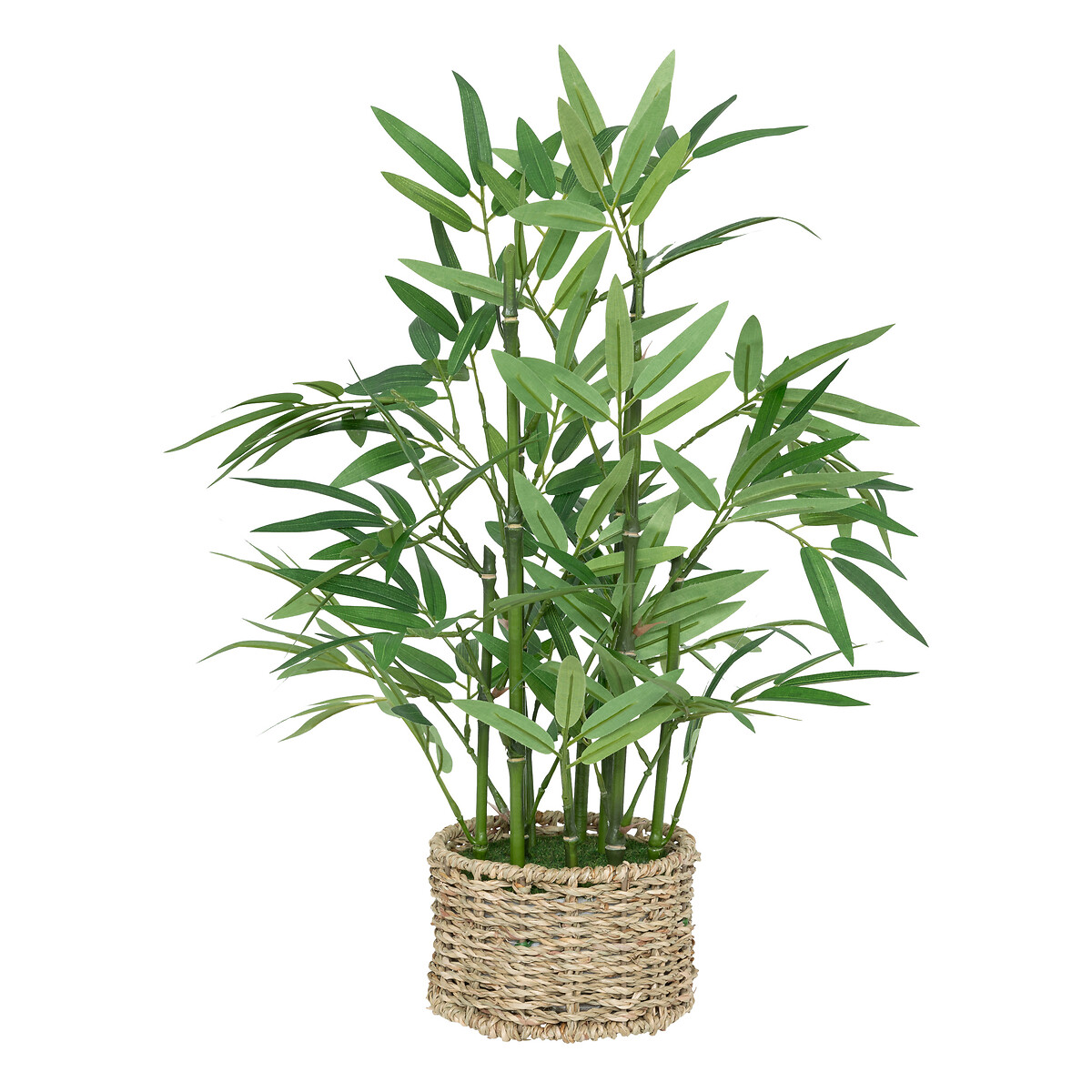 Bambu artificial com cesto de ráfia