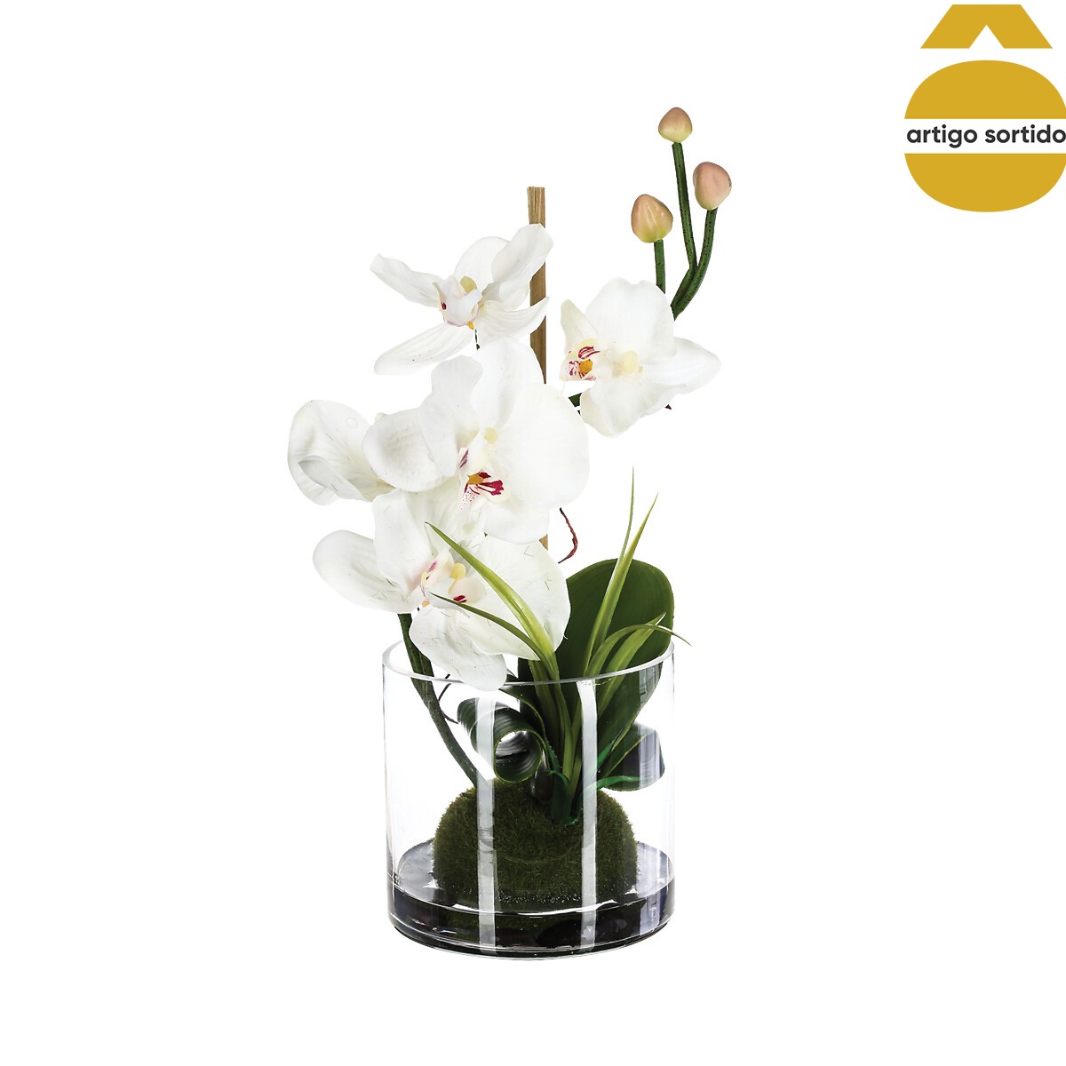 Orqu&iacute;dea com vaso em vidro 32cm