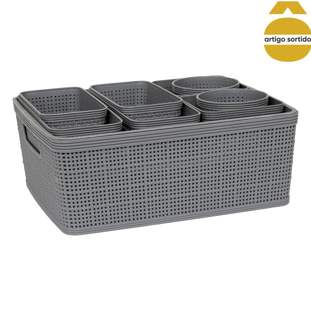 Conjunto de 10 cestos de arruma&ccedil;&atilde;o croch&ecirc; BOXY