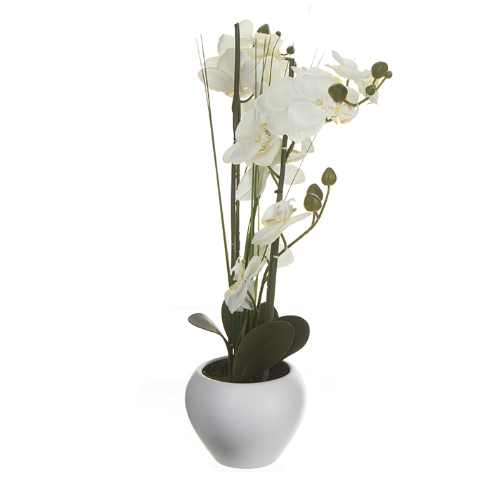 Vaso em cerâmica branco com orquídea artificial