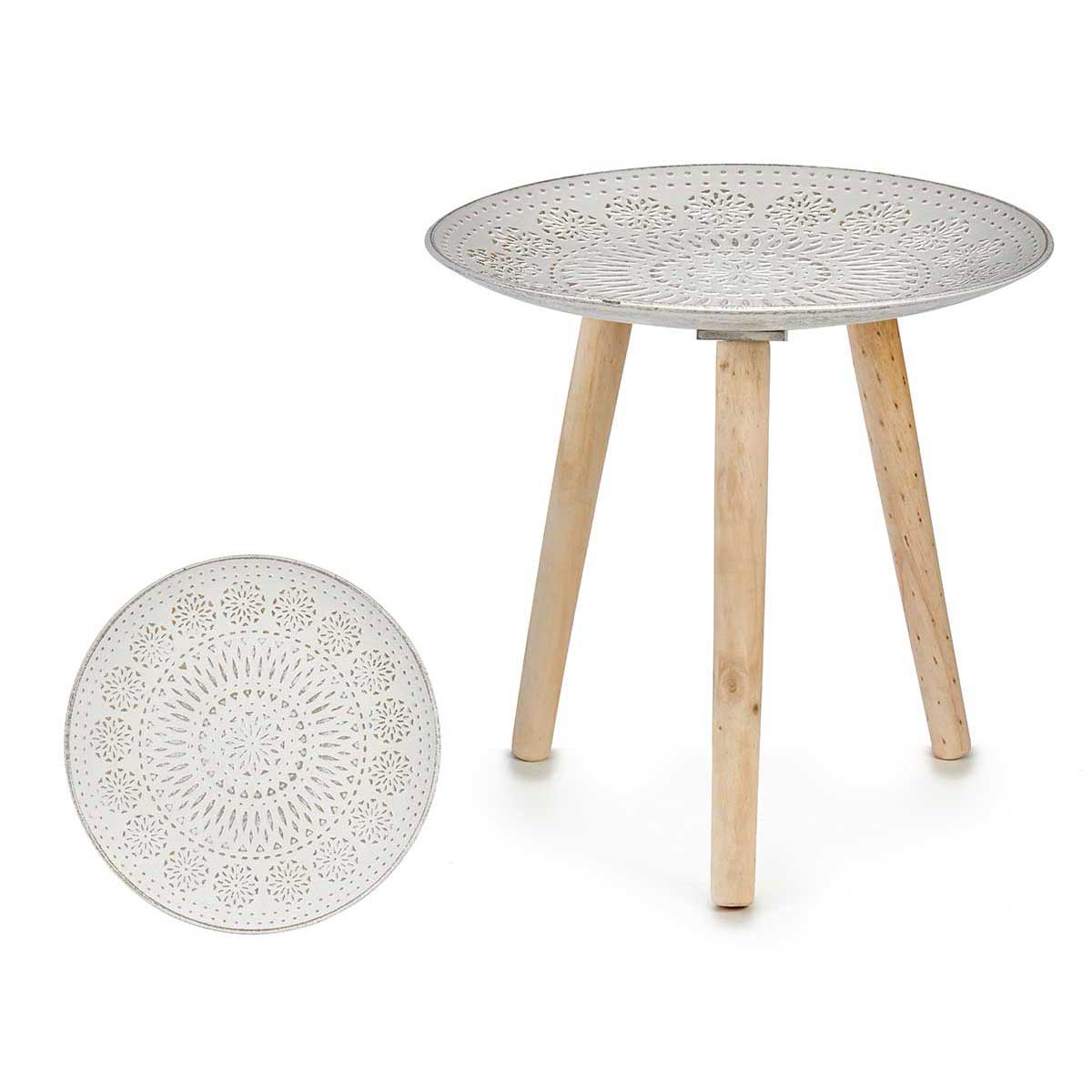 Mesa de apoio em madeira com tampo decoração mandala