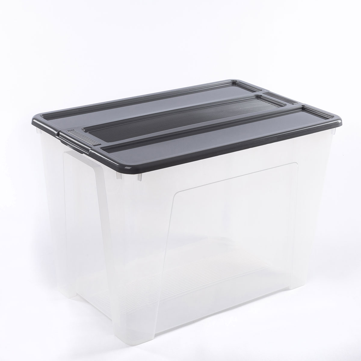 Caixa de arrumação TEX-BOX com tampa cinza 70l