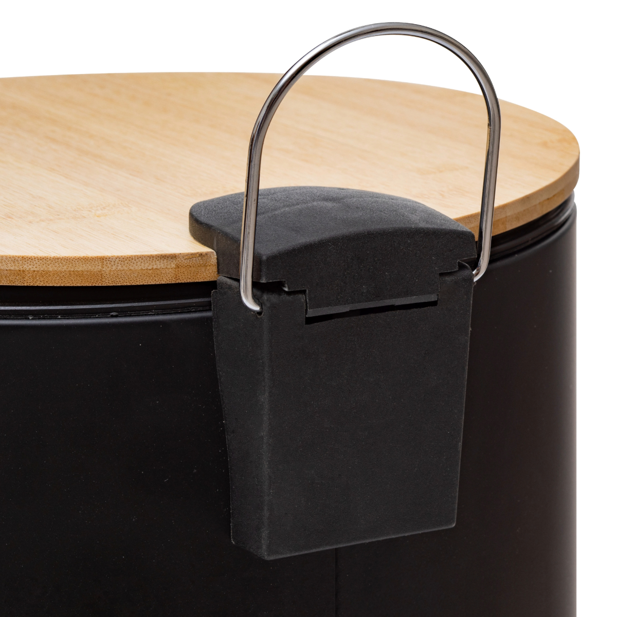 Balde lixo preto tampa em bambu