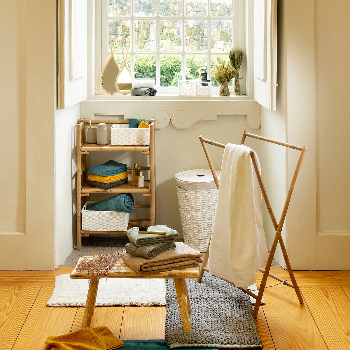 Móvel wc em bambu com 3 níveis 87,5cm
