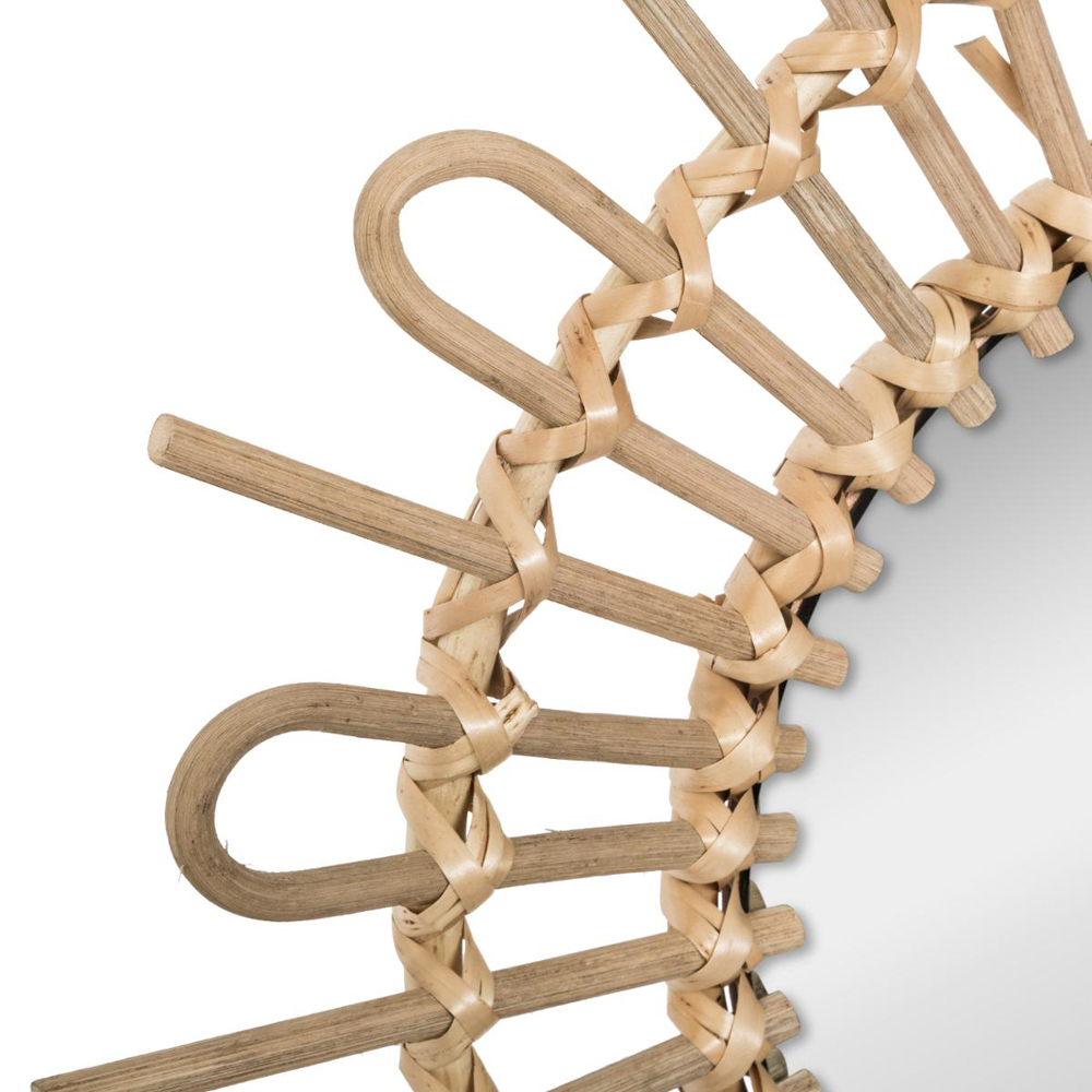 Espelho decorativo de parede bege em rattan sol