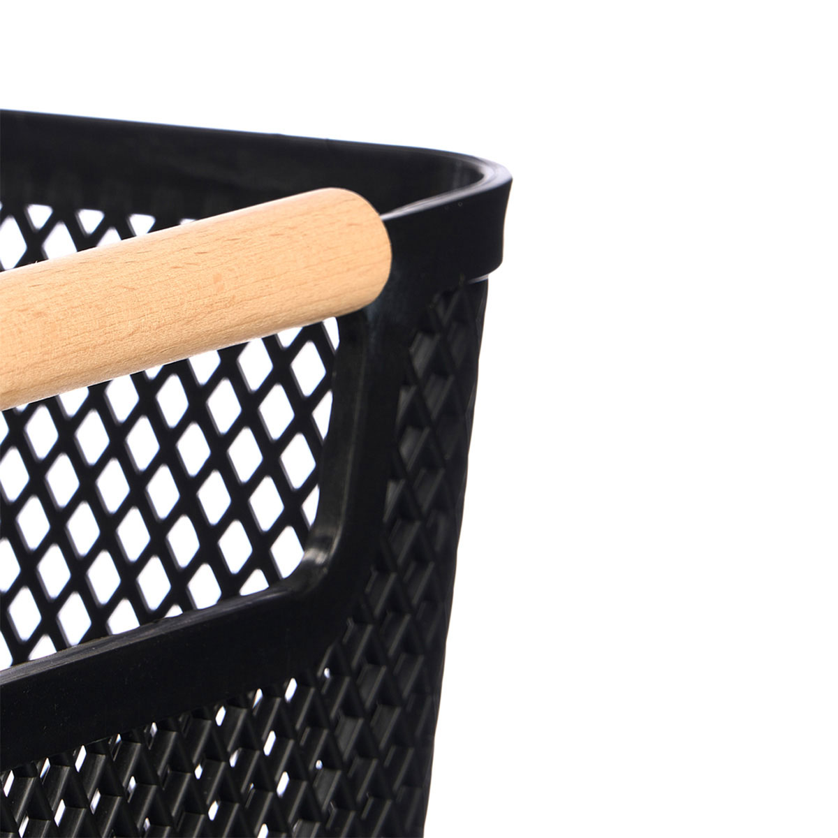 Cesto preto com pega em bambu 32x20,5cm