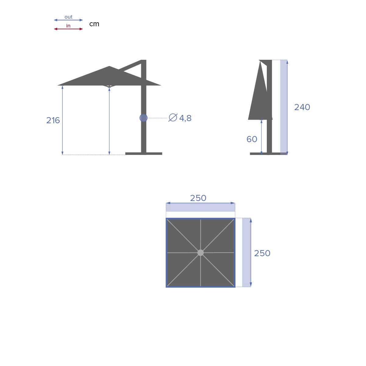 Guarda-sol MANOA descentrado mostarda 2,5x2,5m