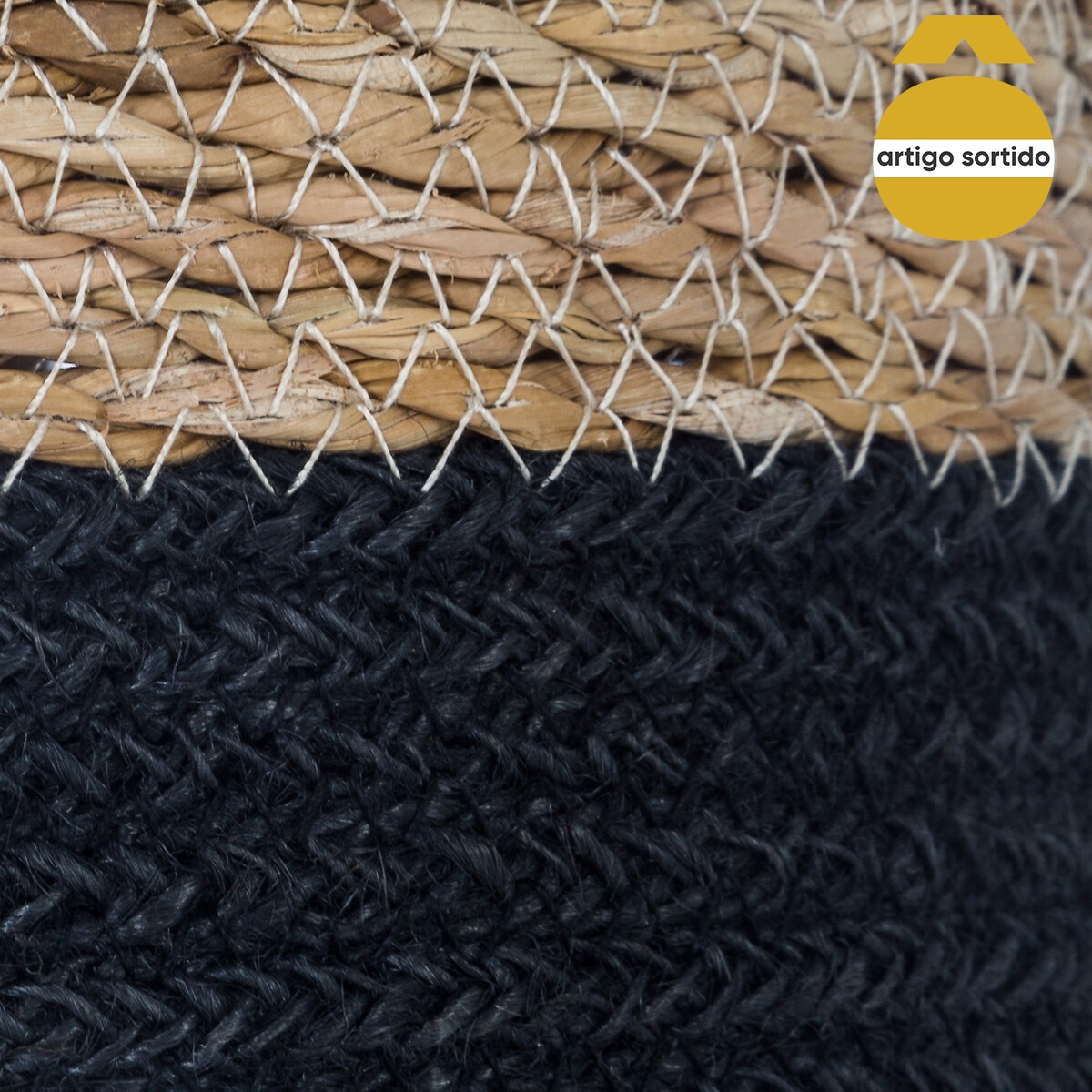 Cesto seagrass natural e preto 18x18cm