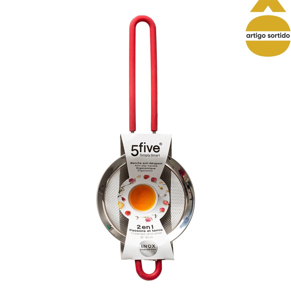 Coador em inox com cabo em silicone 9cm