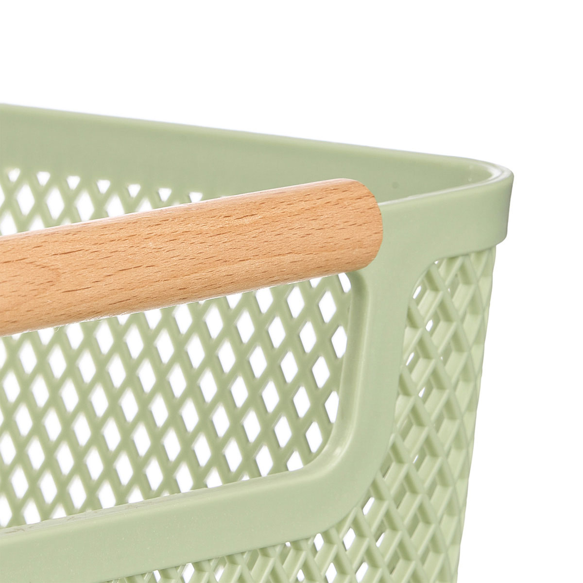 Cesto verde com pega em bambu 36x22cm