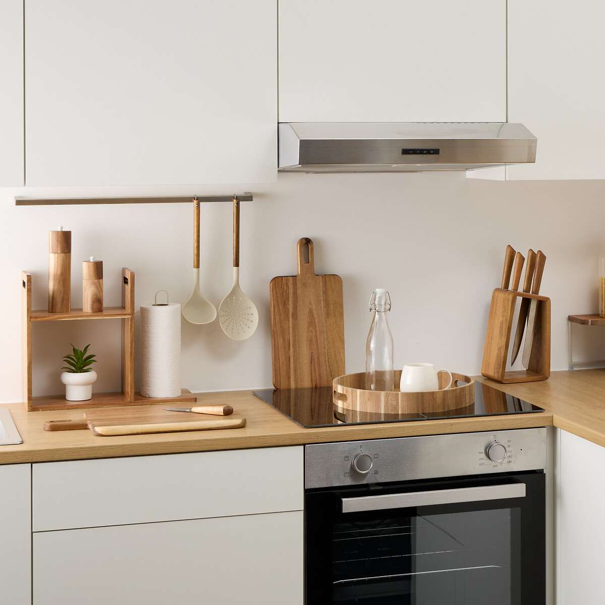 Bandeja de servir redonda em madeira ac&aacute;cia 35cm