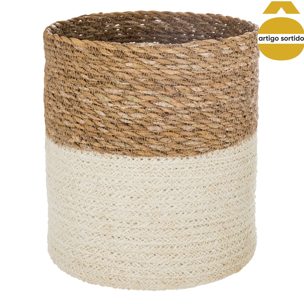Cesto seagrass natural e branco 27cm