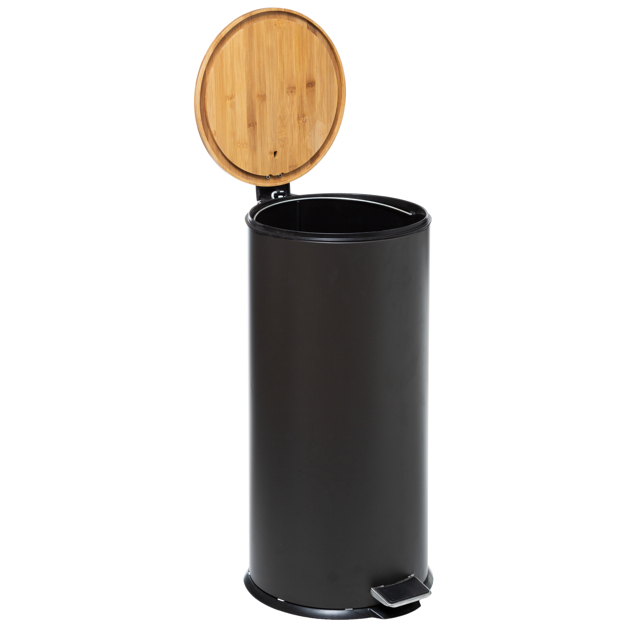 Balde lixo preto tampa em bambu