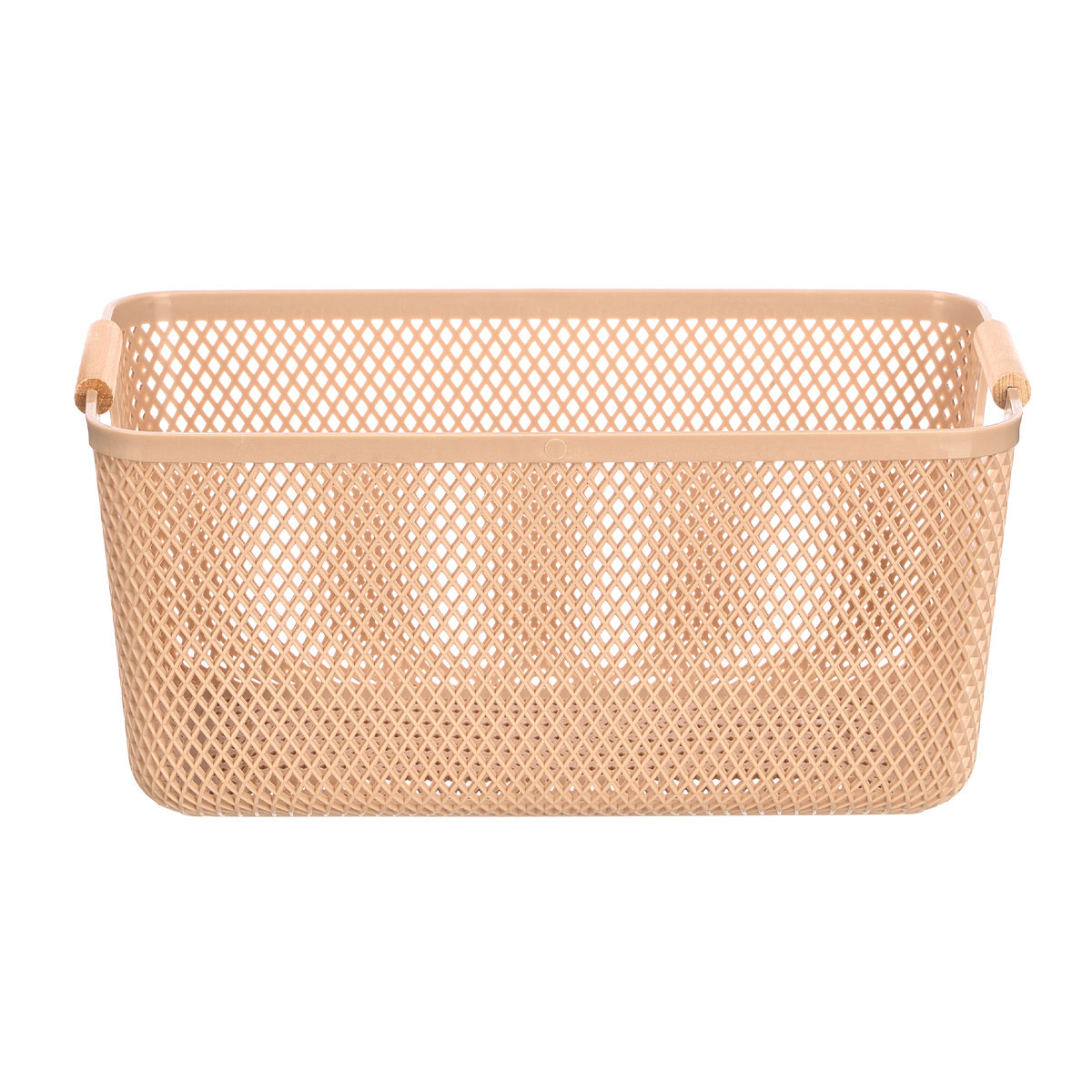 Cesto bege com pega em bambu 32x20,5cm