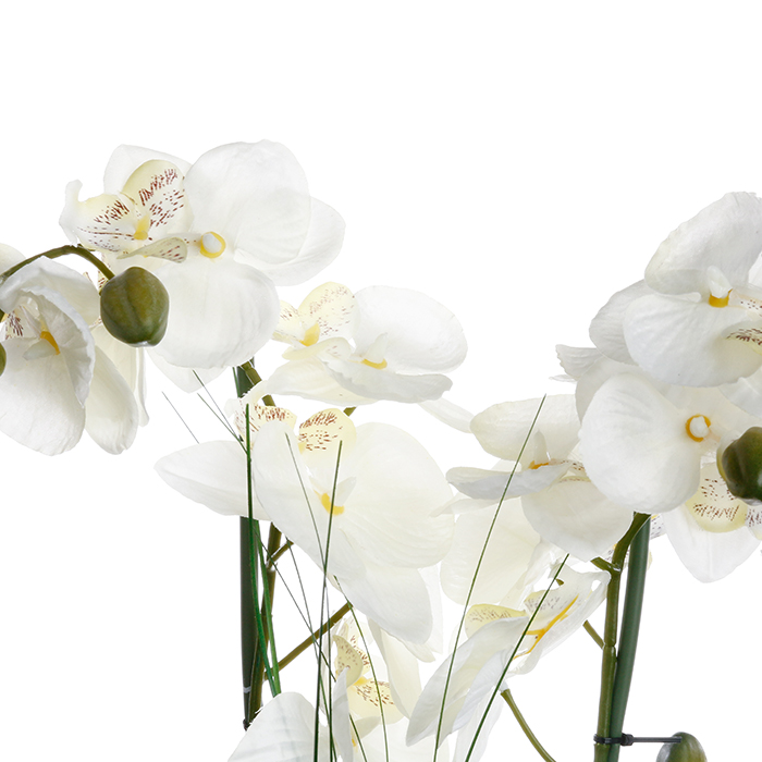 Vaso em cerâmica branco com orquídea artificial