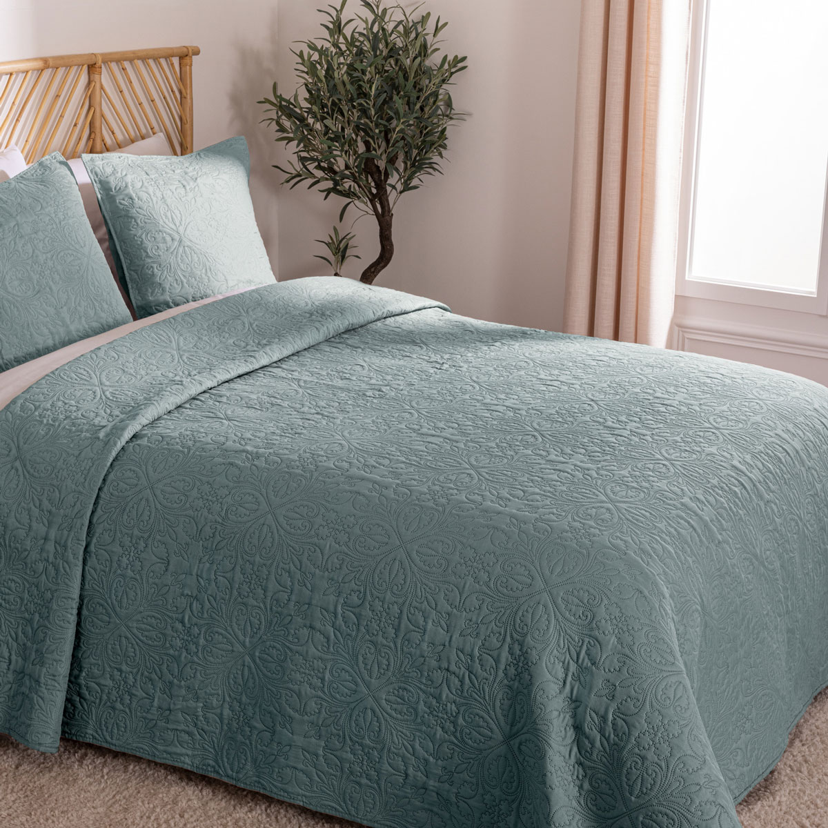 Colcha e 2 capas de almofada ARABESQUE azul 240x260cm