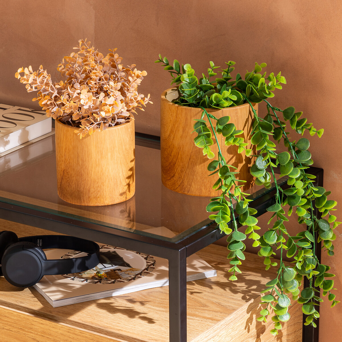 Vaso SOA em cer&acirc;mica efeito madeira 11,6cm