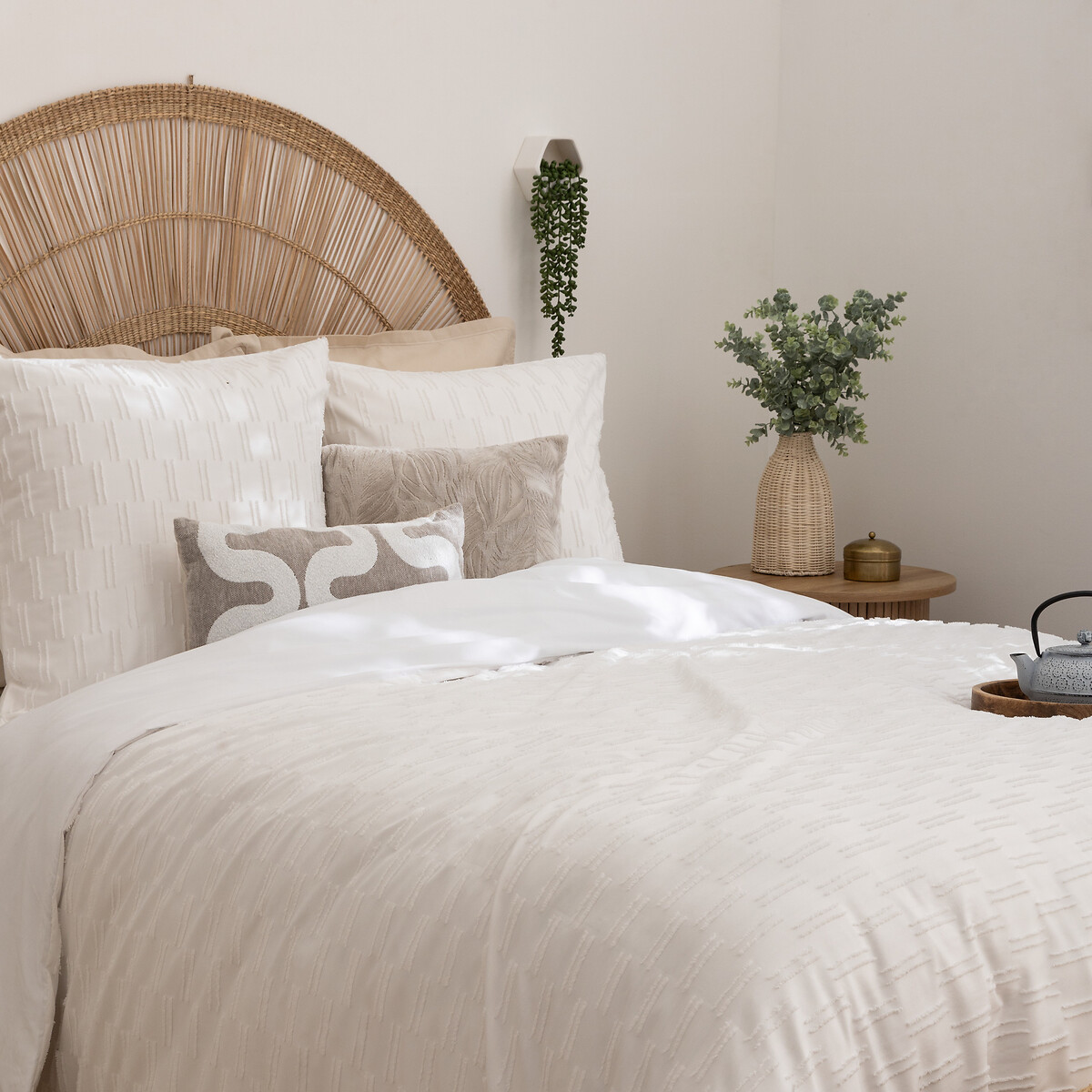 Capa de edred&atilde;o e 2 capas de almofada branco EDIE 240x260cm