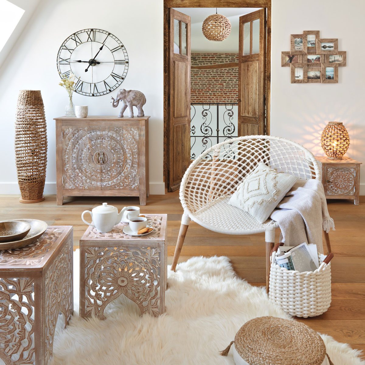 Mesa de apoio bege TERRE em mdf 45cm