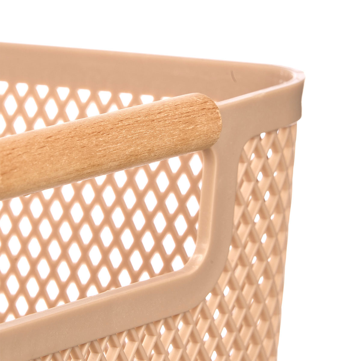 Cesto bege com pega em bambu 32x20,5cm