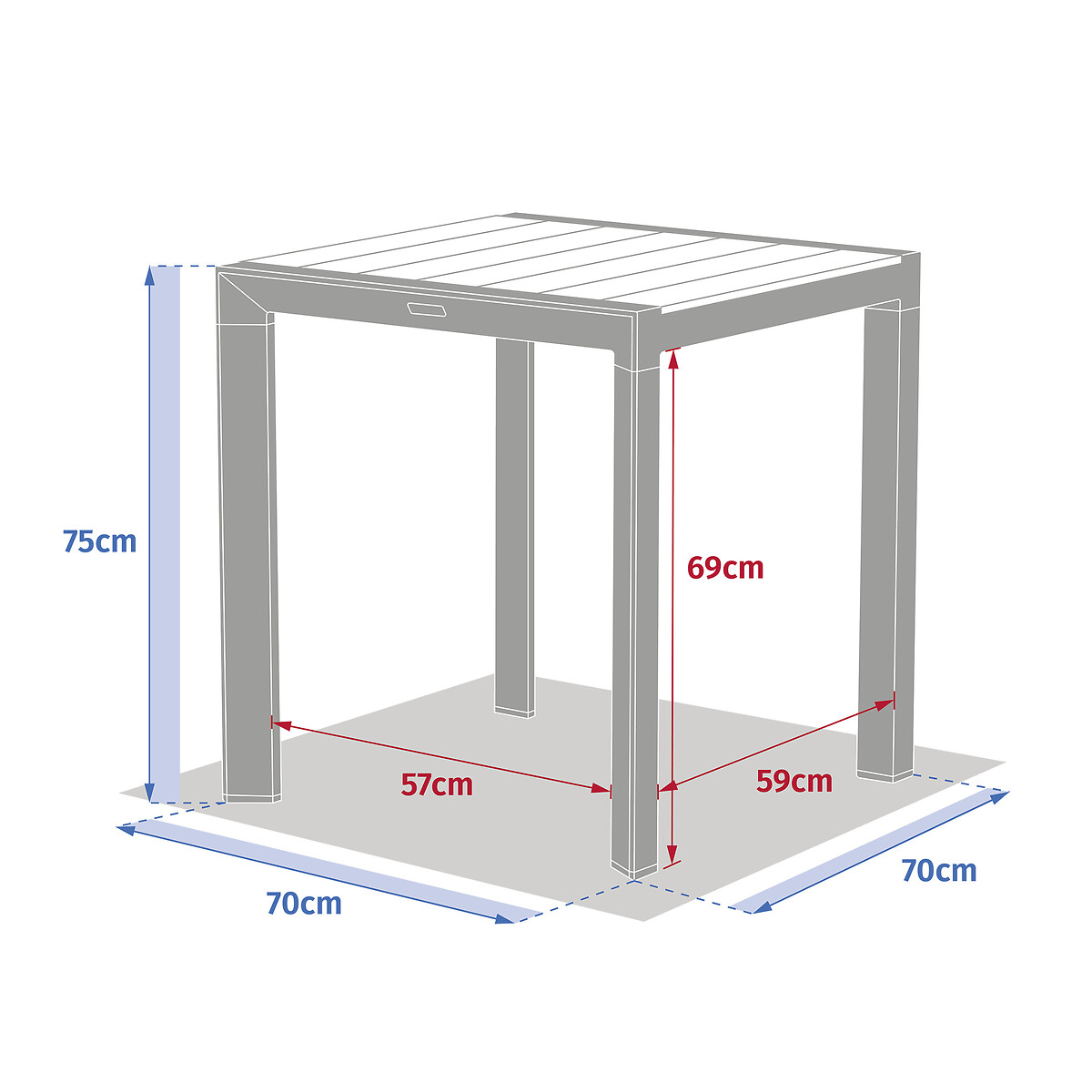 Mesa fixa EVASION verde em alum&iacute;nio 70x75cm
