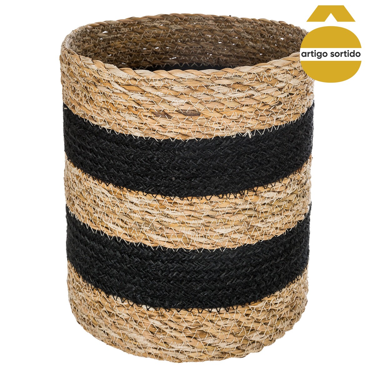 Cesto seagrass natural e preto 21x21cm