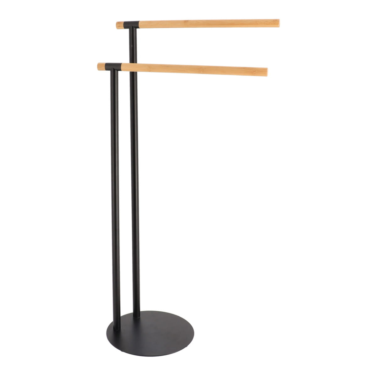 Toalheiro wc preto em metal com 2 barras em bambu