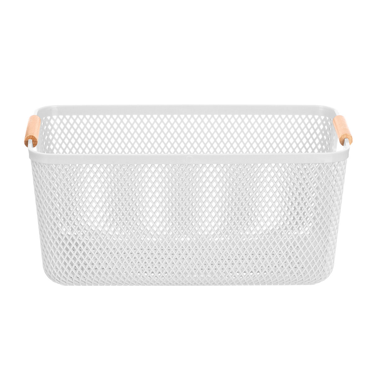 Cesto branco com pega em bambu 36x22cm