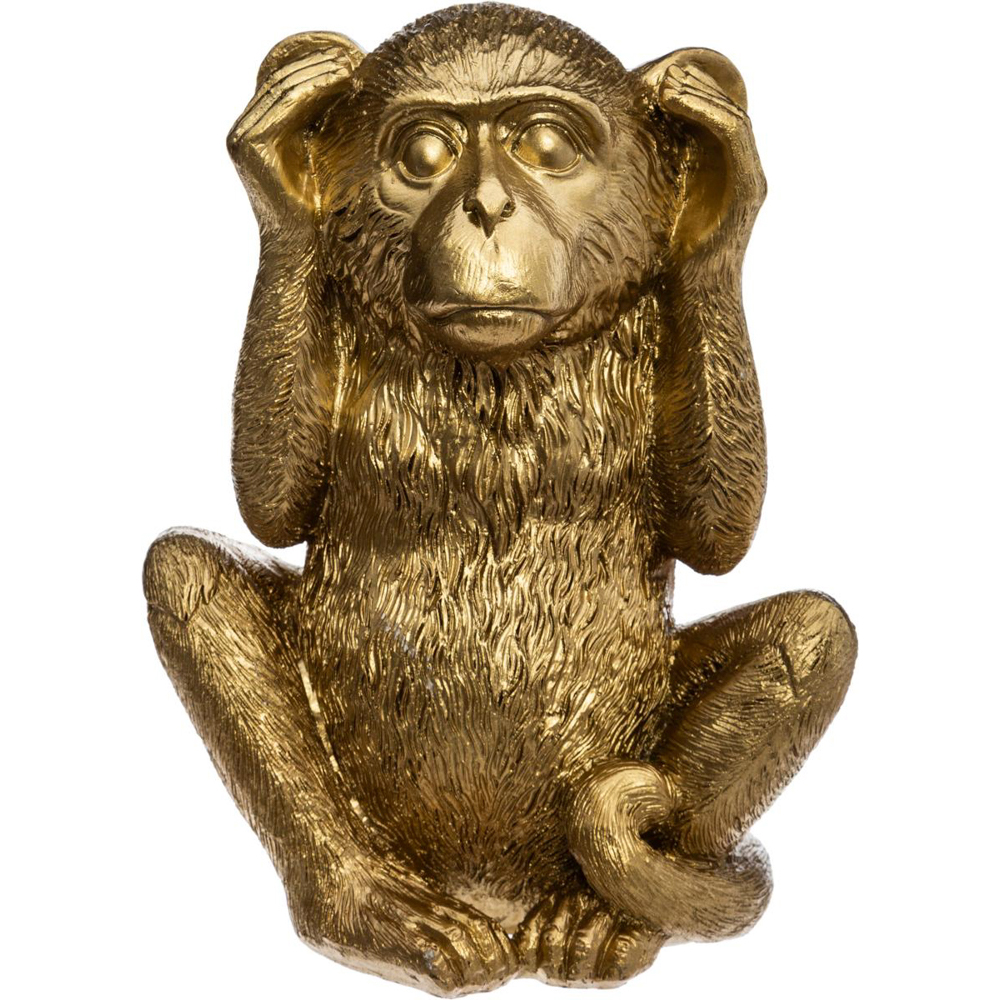 Estatueta macaco s&aacute;bio surdo dourada