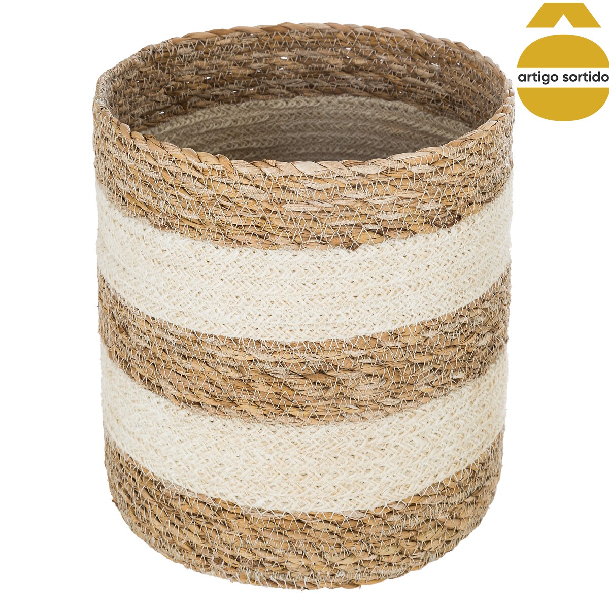 Cesto seagrass natural e branco 27cm