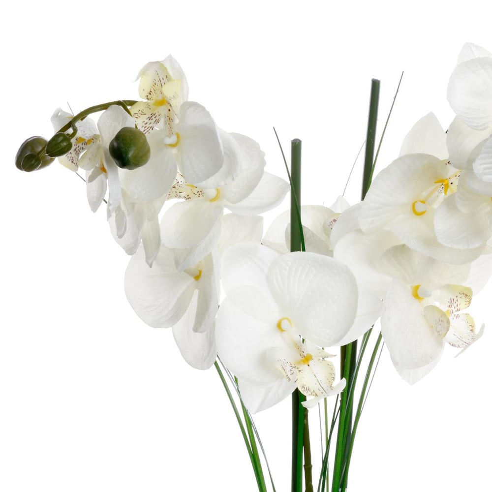 Vaso em cerâmica preto com orquidea artificial