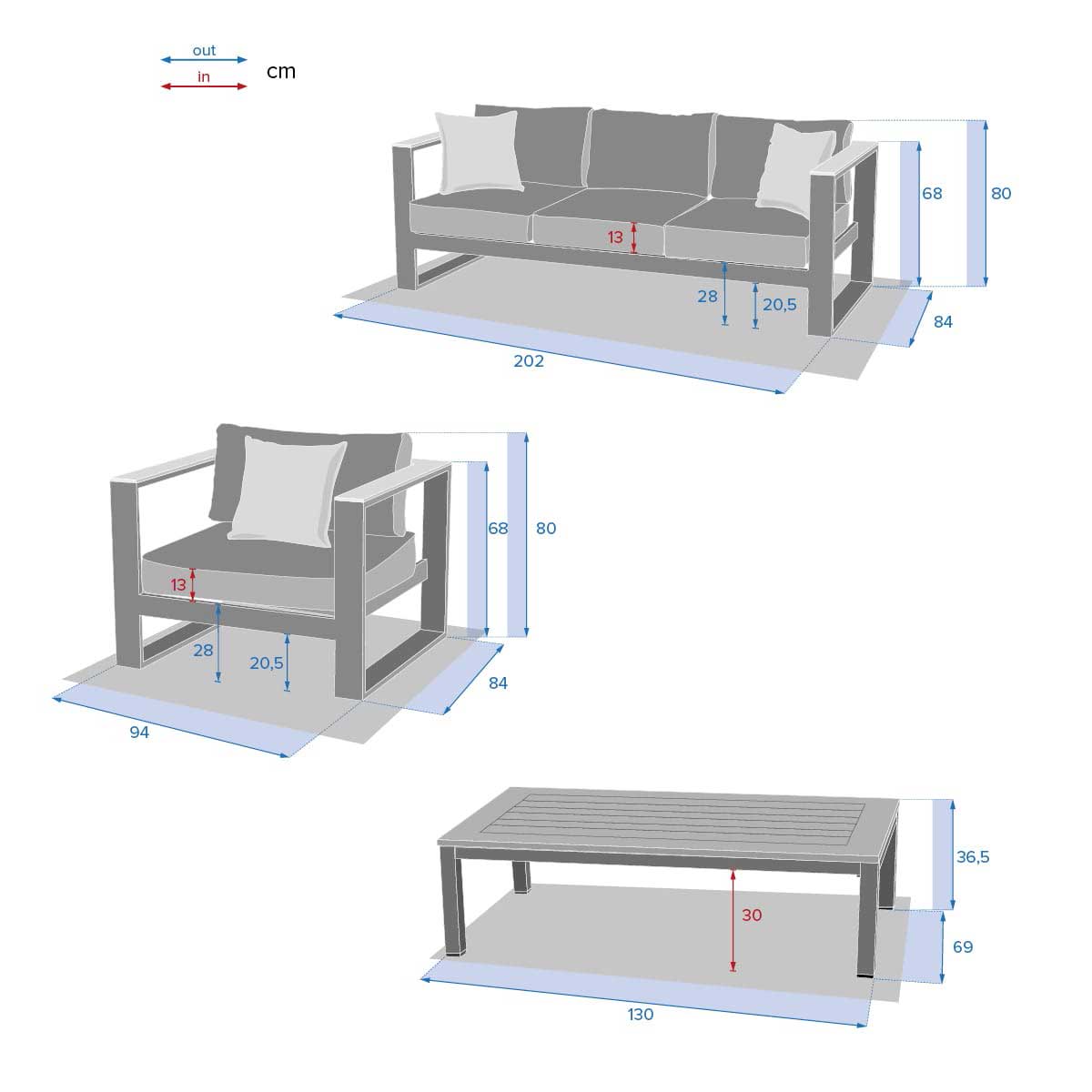 Conjunto de jardim EMPERIA branco em madeira ac&aacute;cia