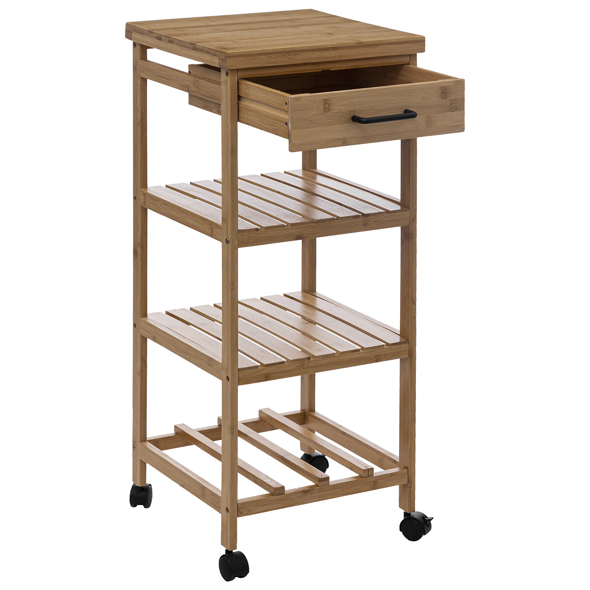 Trolley de cozinha em bambu com 3 prateleiras e gaveta